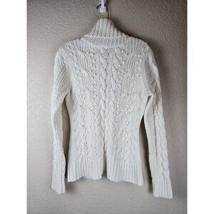Banana Republic Womens Cream Fisherman Cable Knit Sweater Fold-Over Collar M